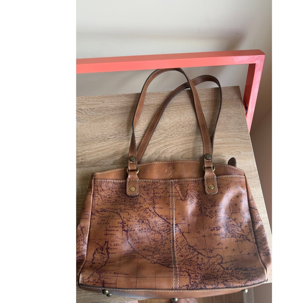 Patricia‎ Nash Style Map Print Leather Shoulder Bag Brown Tote Travel Quality